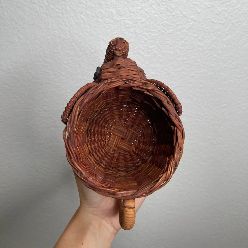 Vintage Woven Wicker Elephant Basket Figural Rattan Pencil Holder Brown Boho
